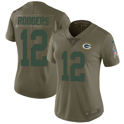 Nike Packers #12 Aaron Rodgers Olive Women's Stitched NFL Limited Salute to Service Jersey